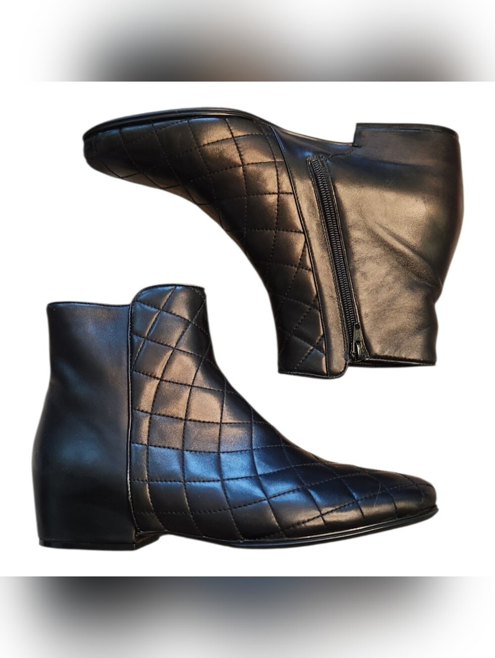 VANELI Soft Black Nappa Quilted Leather GASTON Zip Ankle Boots, Sz 10